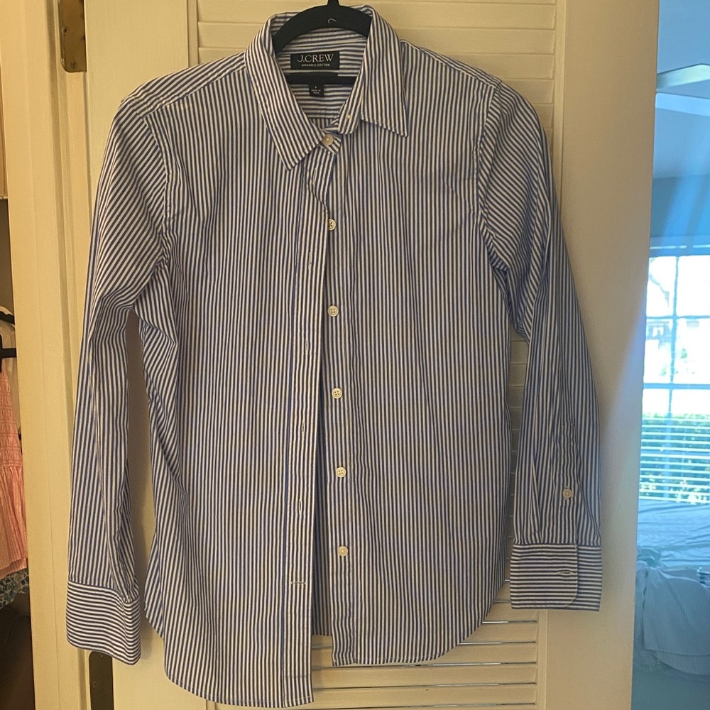 J. Crew Womens Blue and White Striped Shirt
